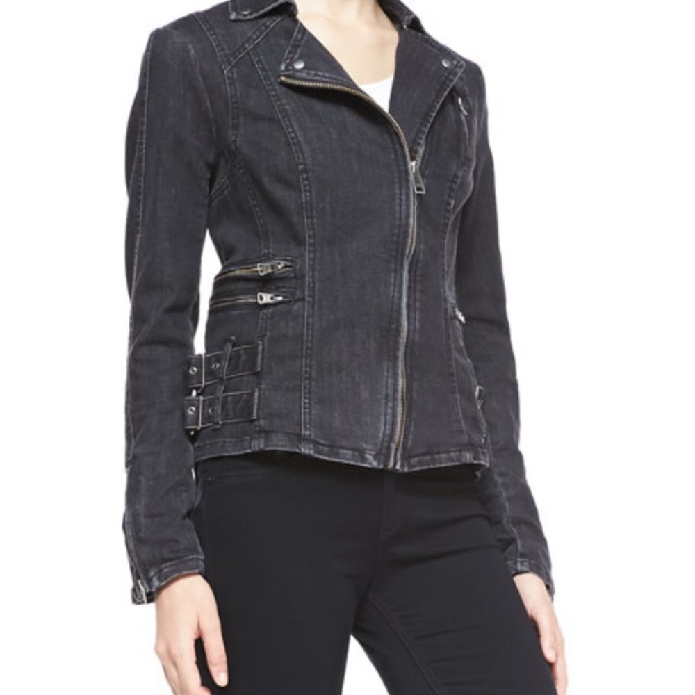 Free People Black Buckle Denim Jacket. Size 6